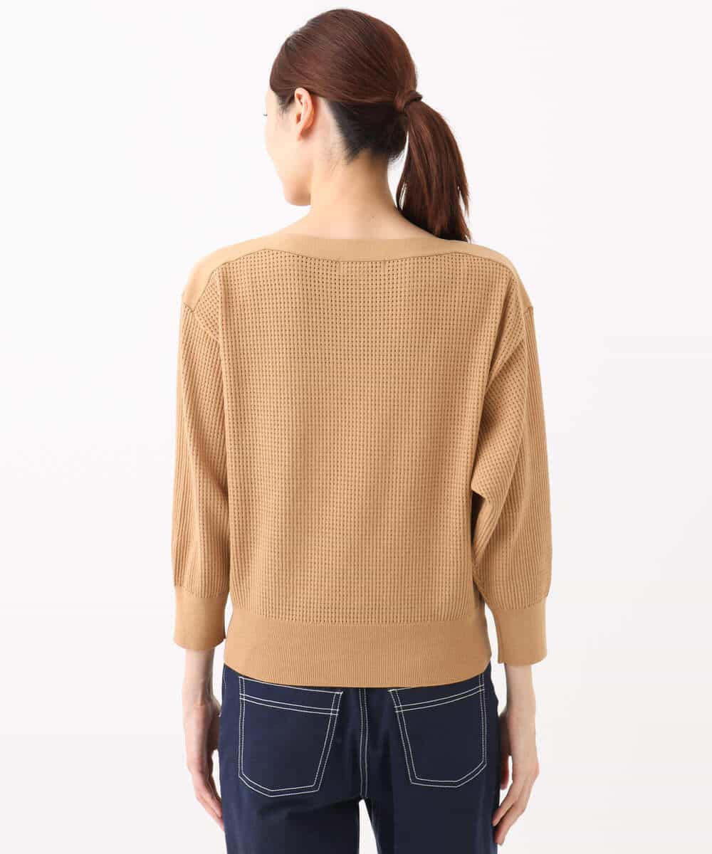 FKFGA30140 MK MICHEL KLEIN(MK ミッシェルクラン) アイレット柄ドルマン風ニット/洗える キャメル