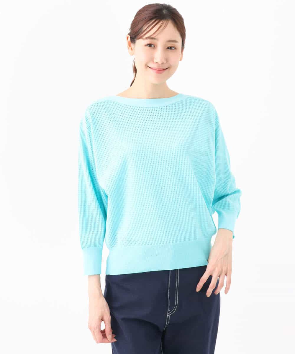 FKFGA30140 MK MICHEL KLEIN(MK ミッシェルクラン) アイレット柄ドルマン風ニット/洗える キャメル