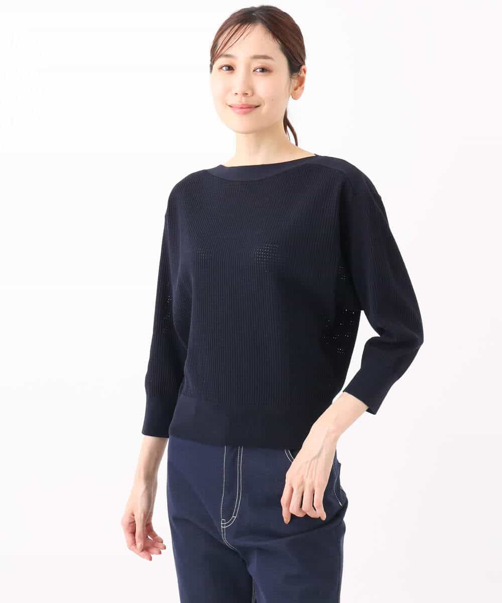 FKFGA30140 MK MICHEL KLEIN(MK ミッシェルクラン) アイレット柄ドルマン風ニット/洗える キャメル