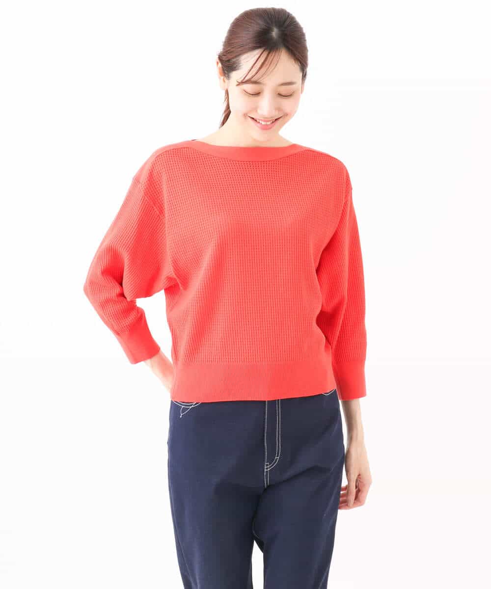 FKFGA30140 MK MICHEL KLEIN(MK ミッシェルクラン) アイレット柄ドルマン風ニット/洗える キャメル