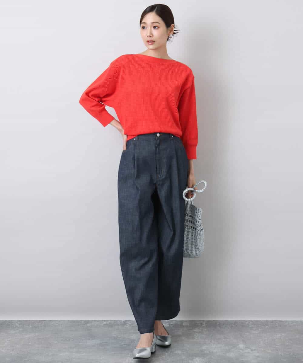 FKFGA30140 MK MICHEL KLEIN(MK ミッシェルクラン) アイレット柄ドルマン風ニット/洗える キャメル