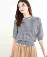 FKFGA40130 MK MICHEL KLEIN(MK ミッシェルクラン) ボーダー配色ボリュームスリーブニット/UVカット/洗える ネイビー