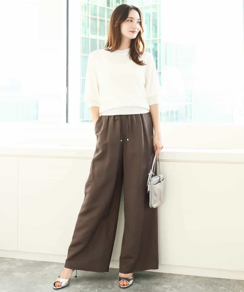 FKFGA40130 MK MICHEL KLEIN(MK ミッシェルクラン) ボーダー配色ボリュームスリーブニット/UVカット/洗える ネイビー