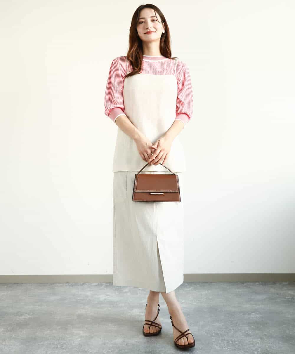FKFGA40130 MK MICHEL KLEIN(MK ミッシェルクラン) ボーダー配色ボリュームスリーブニット/UVカット/洗える ネイビー