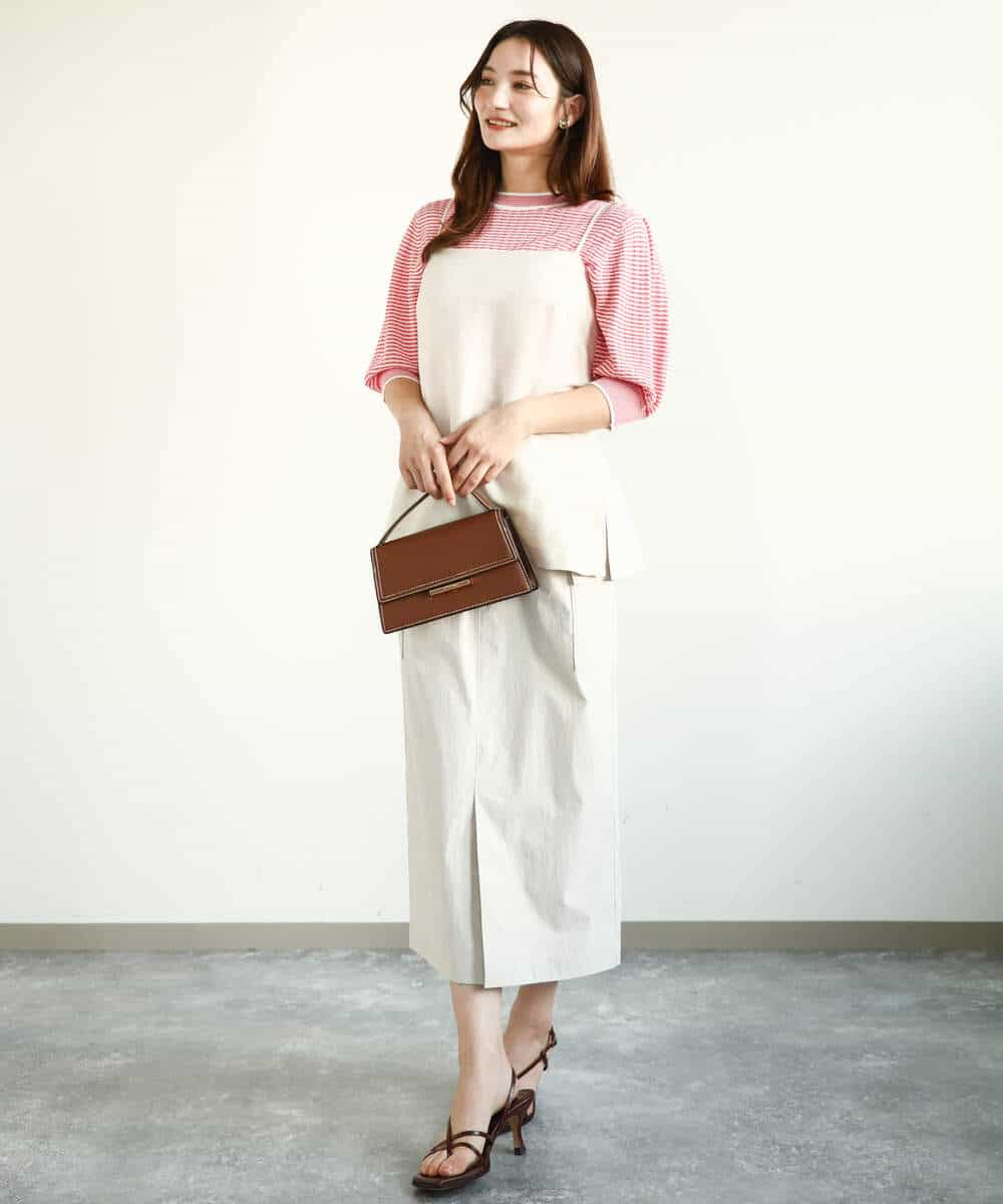 FKFGA40130 MK MICHEL KLEIN(MK ミッシェルクラン) ボーダー配色ボリュームスリーブニット/UVカット/洗える ネイビー