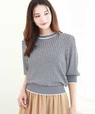 FKFGA40130 MK MICHEL KLEIN(MK ミッシェルクラン) ボーダー配色ボリュームスリーブニット/UVカット/洗える ネイビー