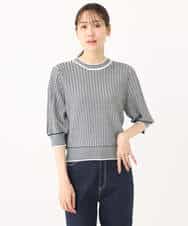 FKFGA40130 MK MICHEL KLEIN(MK ミッシェルクラン) ボーダー配色ボリュームスリーブニット/UVカット/洗える ネイビー