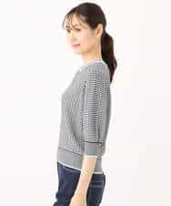 FKFGA40130 MK MICHEL KLEIN(MK ミッシェルクラン) ボーダー配色ボリュームスリーブニット/UVカット/洗える ネイビー