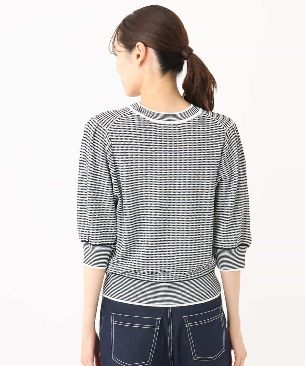 FKFGA40130 MK MICHEL KLEIN(MK ミッシェルクラン) ボーダー配色ボリュームスリーブニット/UVカット/洗える ネイビー