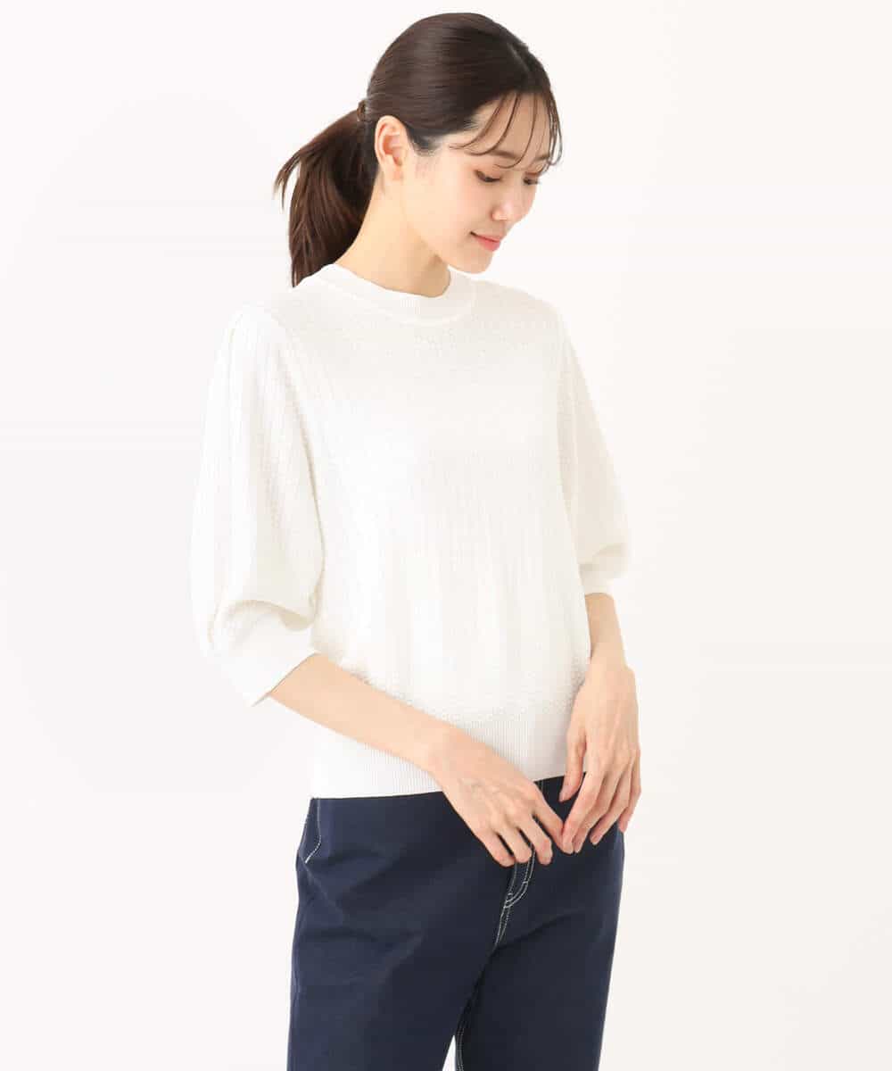 FKFGA40130 MK MICHEL KLEIN(MK ミッシェルクラン) ボーダー配色ボリュームスリーブニット/UVカット/洗える ネイビー