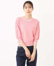 FKFGA40130 MK MICHEL KLEIN(MK ミッシェルクラン) ボーダー配色ボリュームスリーブニット/UVカット/洗える ネイビー
