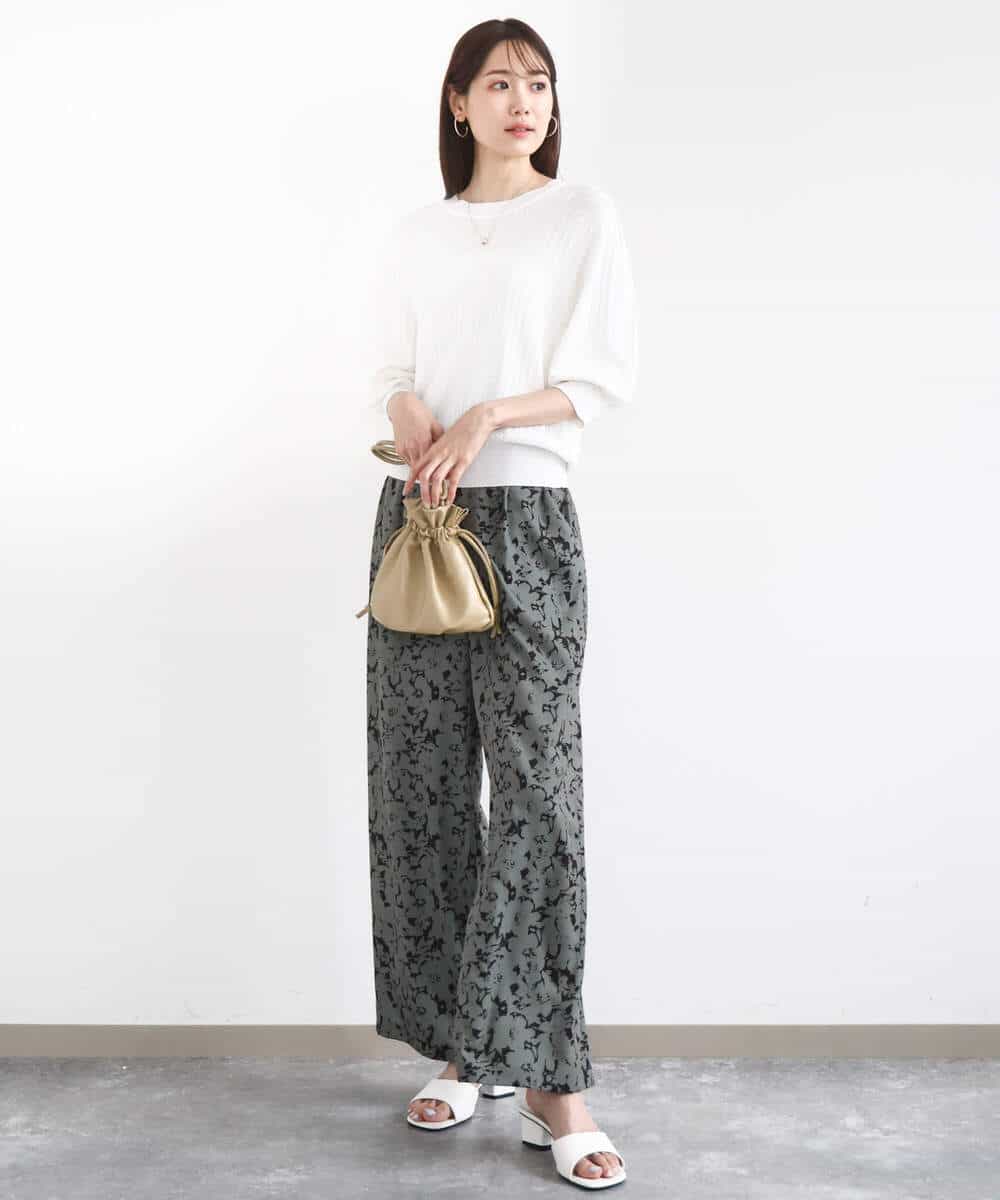 FKFGA40130 MK MICHEL KLEIN(MK ミッシェルクラン) ボーダー配色ボリュームスリーブニット/UVカット/洗える ネイビー