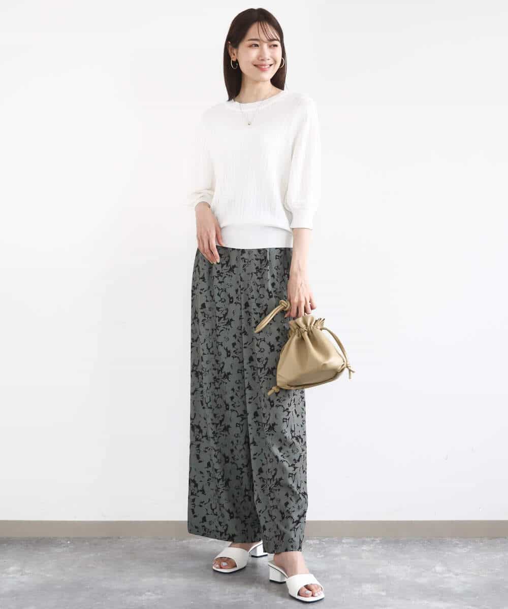 FKFGA40130 MK MICHEL KLEIN(MK ミッシェルクラン) ボーダー配色ボリュームスリーブニット/UVカット/洗える ネイビー