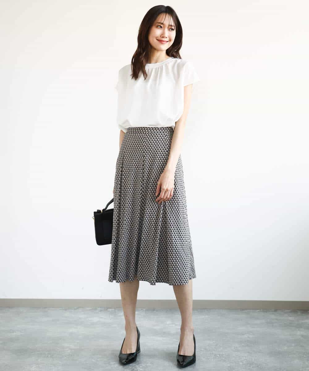 FKFGA42120 MK MICHEL KLEIN(MK ミッシェルクラン) ストレッチデシンフレンチスリーブブラウス/接触冷感/UVカット/洗える ネイビー