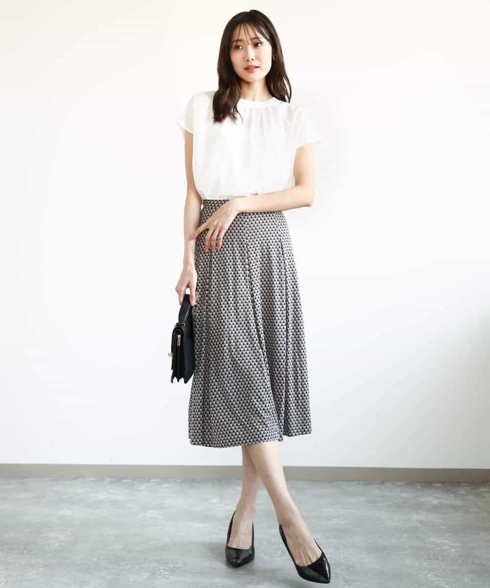 FKFGA42120 MK MICHEL KLEIN(MK ミッシェルクラン) ストレッチデシンフレンチスリーブブラウス/接触冷感/UVカット/洗える ネイビー