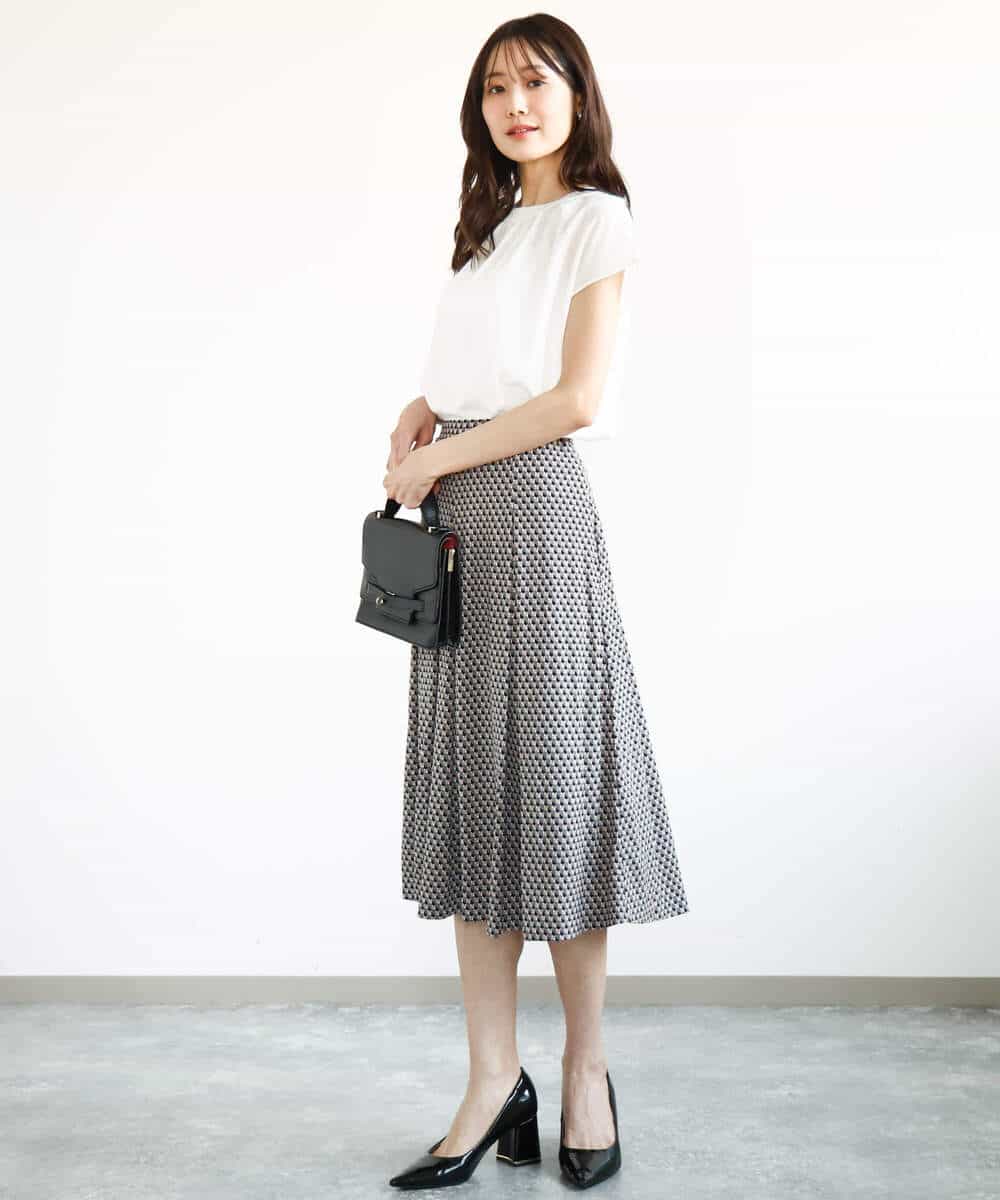 FKFGA42120 MK MICHEL KLEIN(MK ミッシェルクラン) ストレッチデシンフレンチスリーブブラウス/接触冷感/UVカット/洗える ネイビー