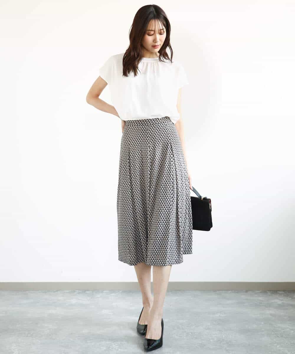 FKFGA42120 MK MICHEL KLEIN(MK ミッシェルクラン) ストレッチデシンフレンチスリーブブラウス/接触冷感/UVカット/洗える ネイビー