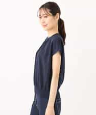FKFGA42120 MK MICHEL KLEIN(MK ミッシェルクラン) ストレッチデシンフレンチスリーブブラウス/接触冷感/UVカット/洗える ネイビー