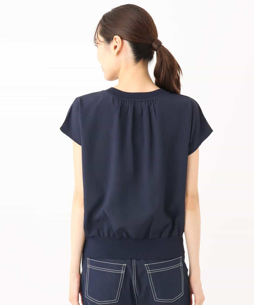 FKFGA42120 MK MICHEL KLEIN(MK ミッシェルクラン) ストレッチデシンフレンチスリーブブラウス/接触冷感/UVカット/洗える ネイビー