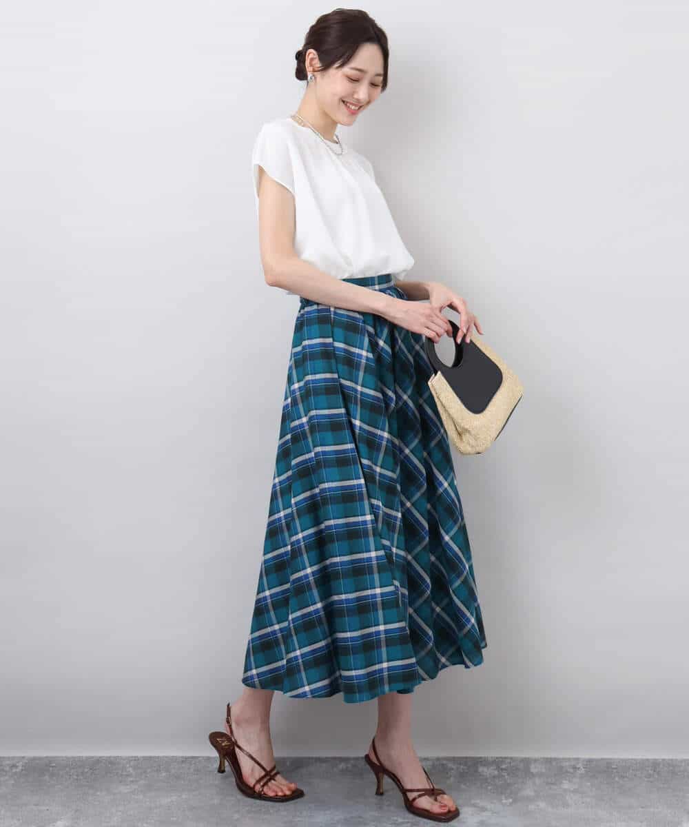 FKFGA42120 MK MICHEL KLEIN(MK ミッシェルクラン) ストレッチデシンフレンチスリーブブラウス/接触冷感/UVカット/洗える ネイビー