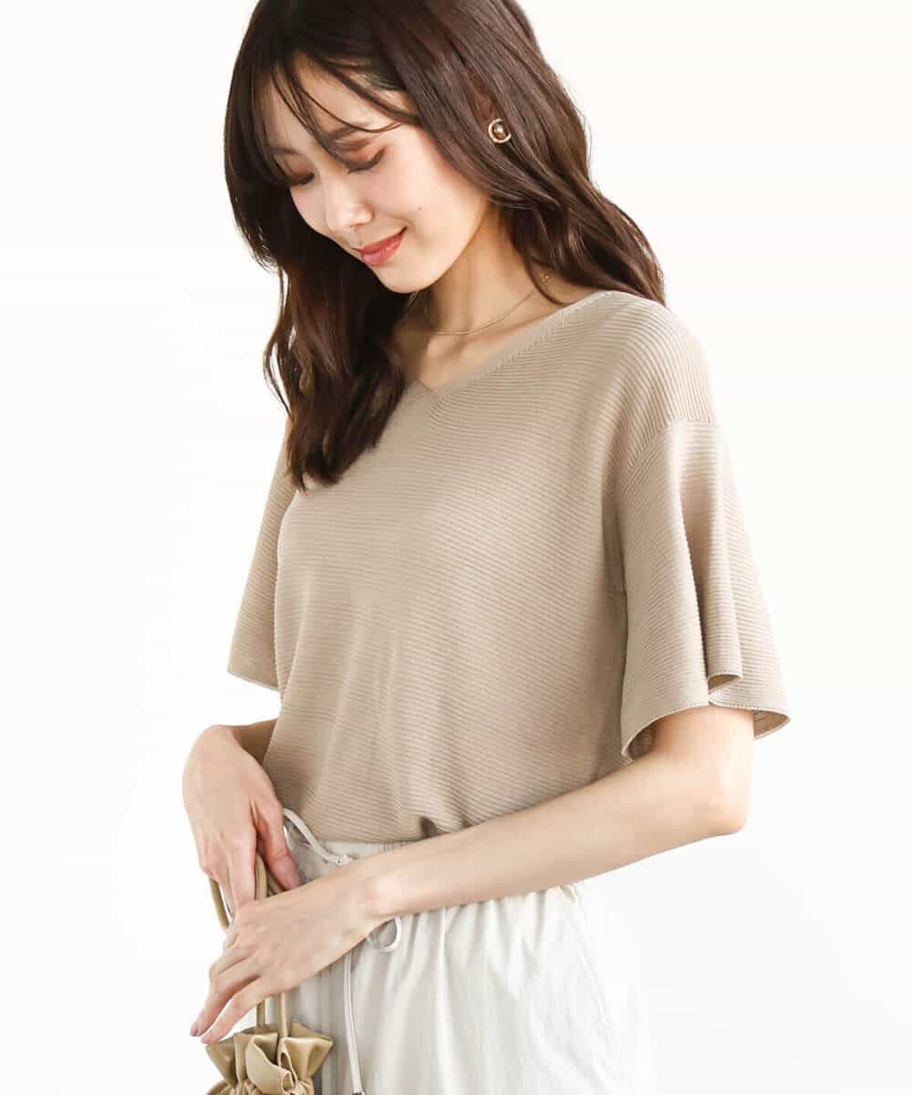 FKFGA43120 MK MICHEL KLEIN(MK ミッシェルクラン) フレアースリーブVネックニット/UVカット/洗える ベージュ