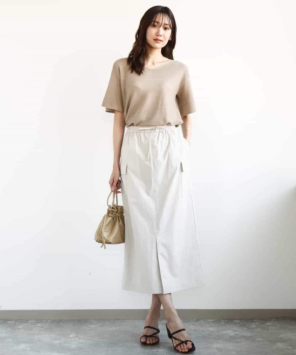 FKFGA43120 MK MICHEL KLEIN(MK ミッシェルクラン) フレアースリーブVネックニット/UVカット/洗える ベージュ