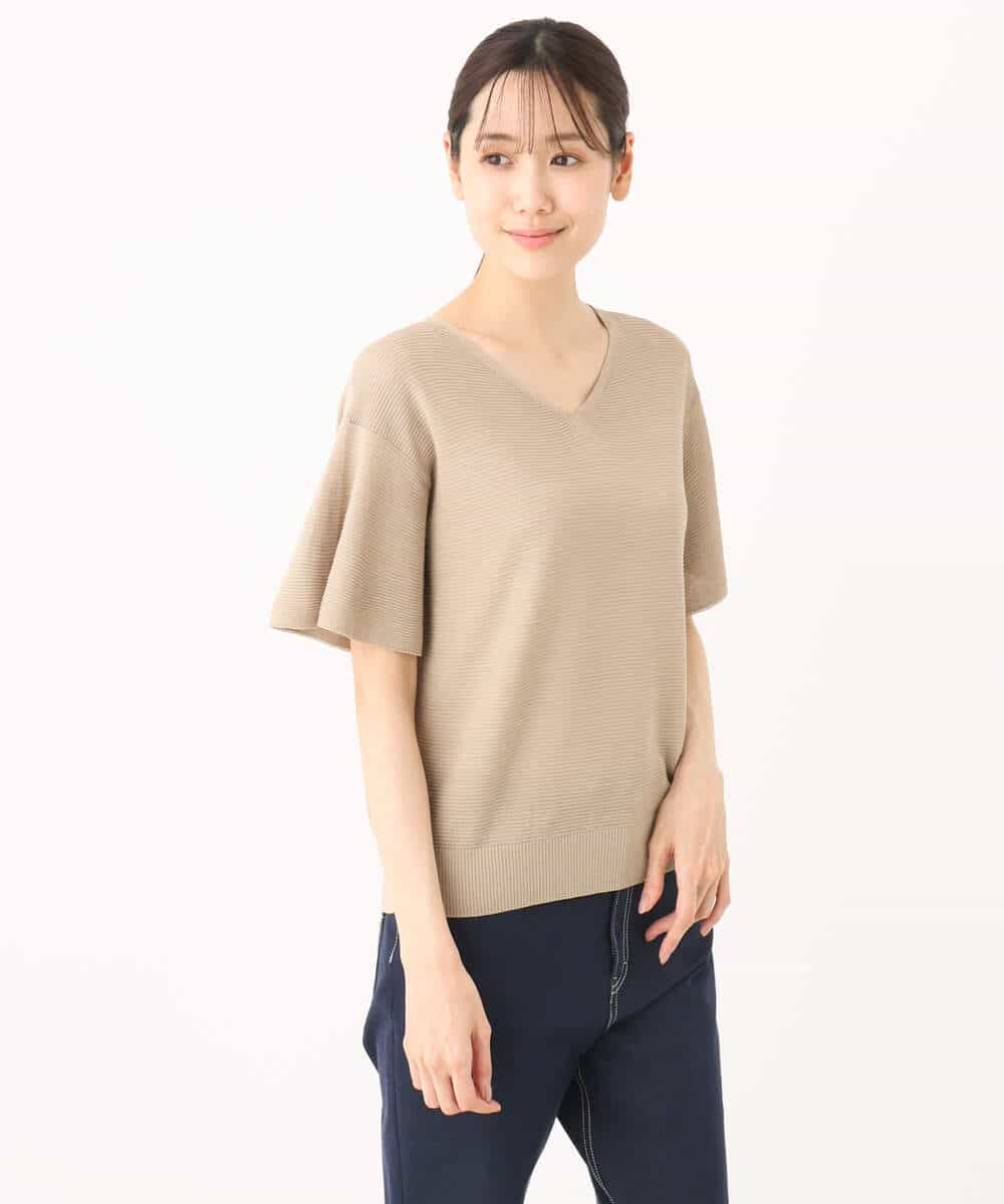 FKFGA43120 MK MICHEL KLEIN(MK ミッシェルクラン) フレアースリーブVネックニット/UVカット/洗える ベージュ