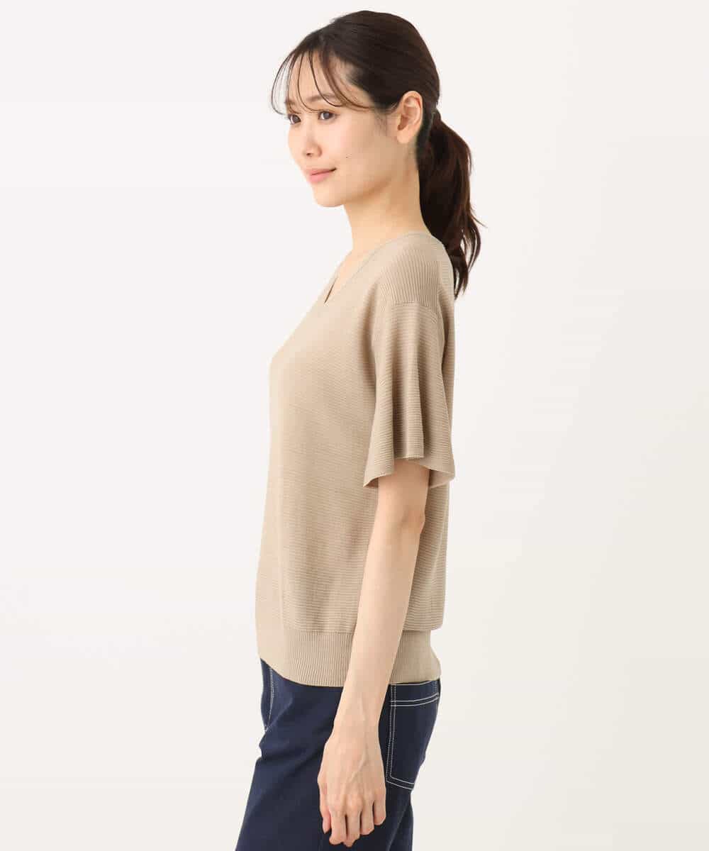 FKFGA43120 MK MICHEL KLEIN(MK ミッシェルクラン) フレアースリーブVネックニット/UVカット/洗える ベージュ