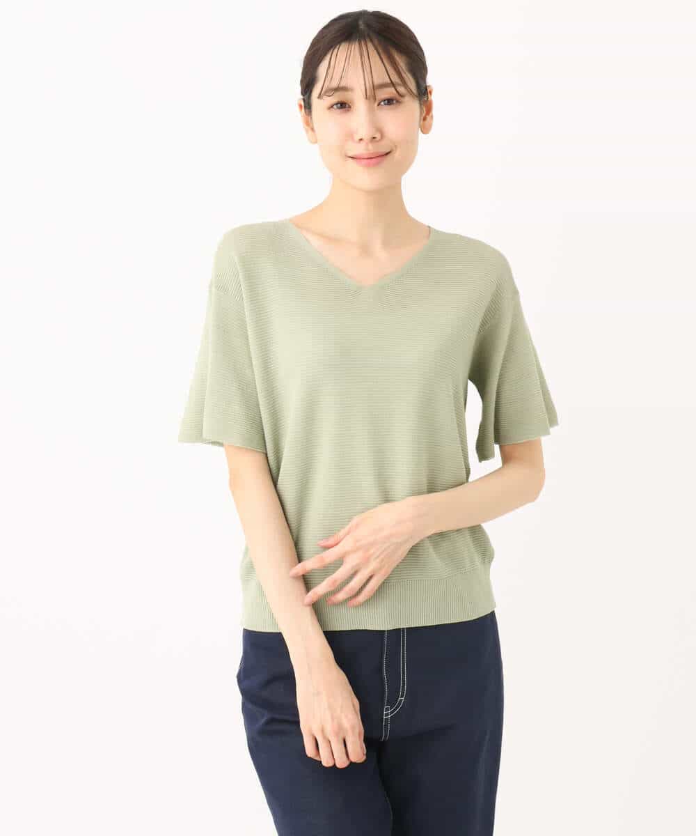 FKFGA43120 MK MICHEL KLEIN(MK ミッシェルクラン) フレアースリーブVネックニット/UVカット/洗える ベージュ