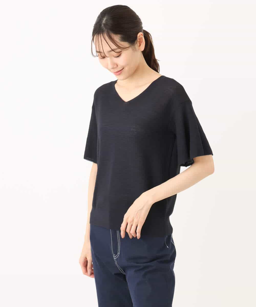 FKFGA43120 MK MICHEL KLEIN(MK ミッシェルクラン) フレアースリーブVネックニット/UVカット/洗える ベージュ