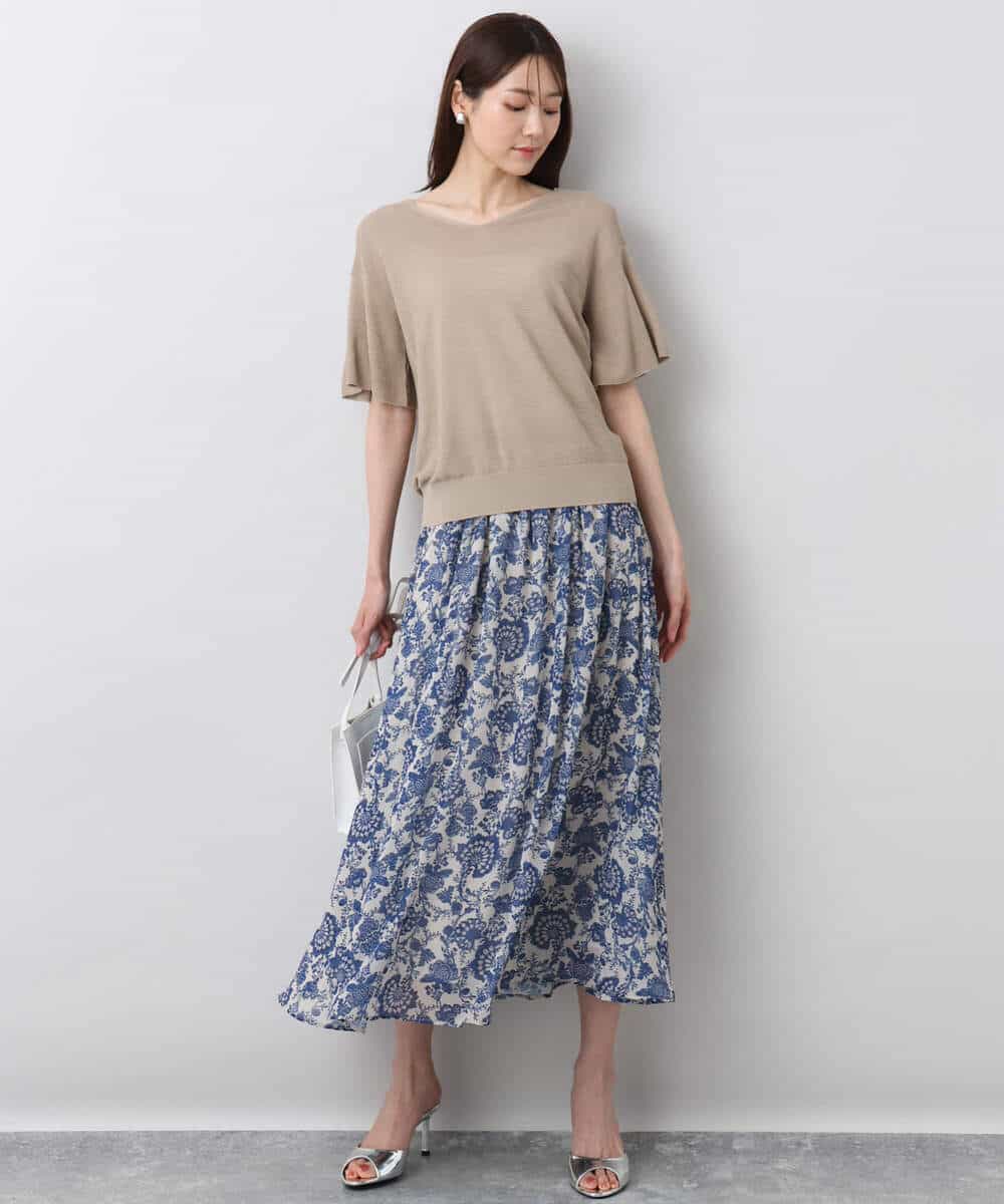 FKFGA43120 MK MICHEL KLEIN(MK ミッシェルクラン) フレアースリーブVネックニット/UVカット/洗える ベージュ