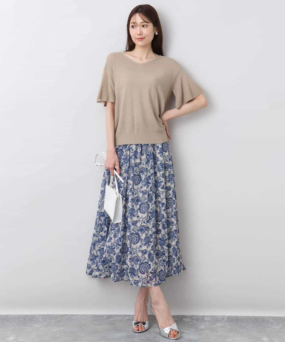 FKFGA43120 MK MICHEL KLEIN(MK ミッシェルクラン) フレアースリーブVネックニット/UVカット/洗える ベージュ