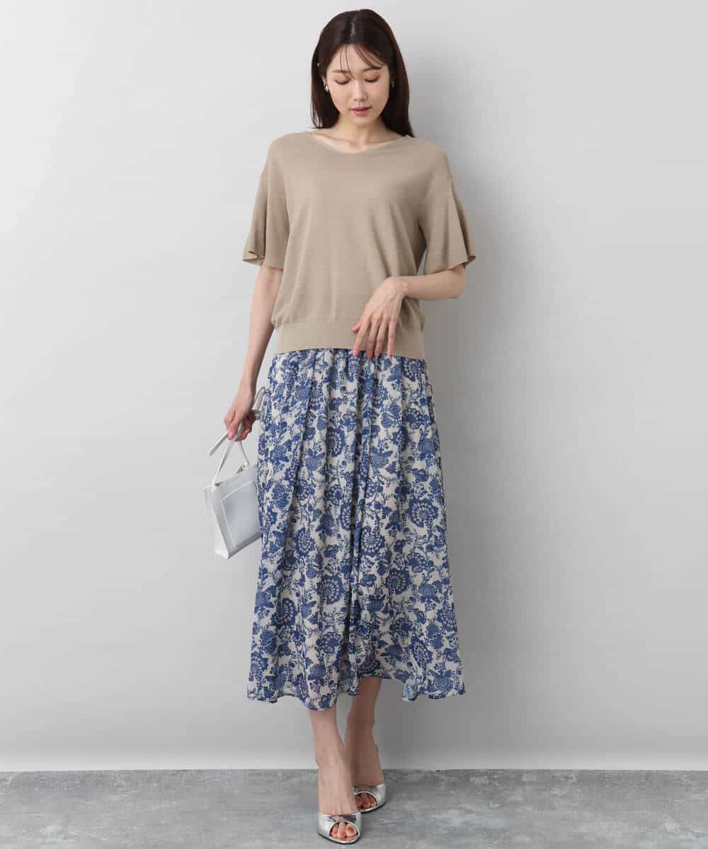 FKFGA43120 MK MICHEL KLEIN(MK ミッシェルクラン) フレアースリーブVネックニット/UVカット/洗える ベージュ