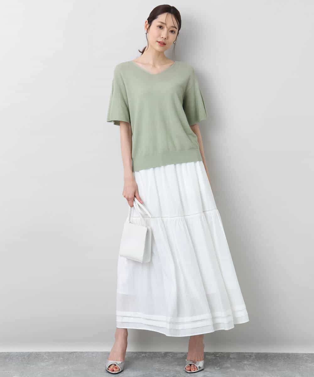 FKFGA43120 MK MICHEL KLEIN(MK ミッシェルクラン) フレアースリーブVネックニット/UVカット/洗える ベージュ