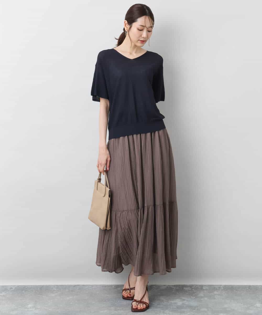 FKFGA43120 MK MICHEL KLEIN(MK ミッシェルクラン) フレアースリーブVネックニット/UVカット/洗える ベージュ