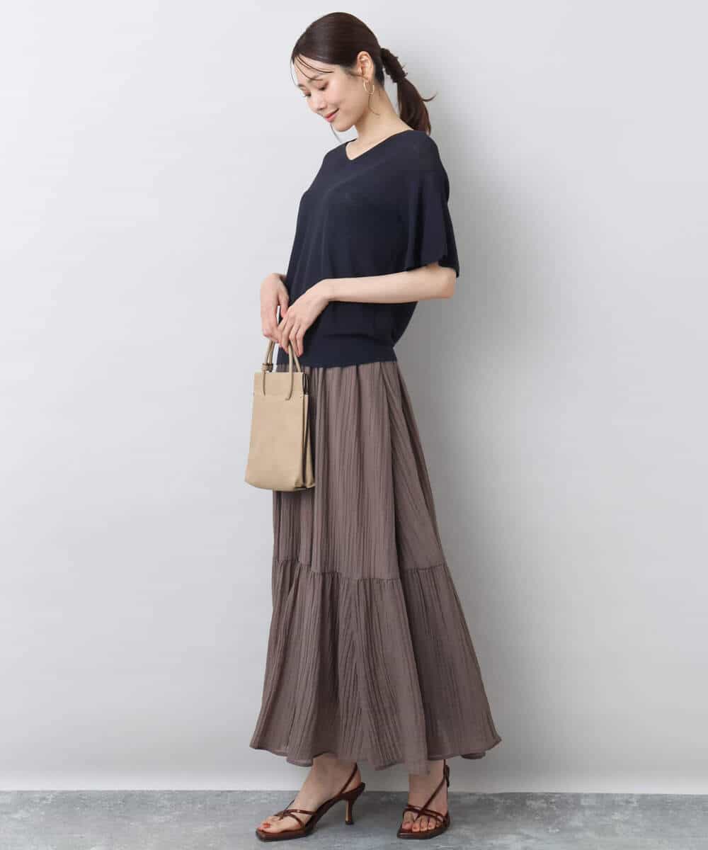 FKFGA43120 MK MICHEL KLEIN(MK ミッシェルクラン) フレアースリーブVネックニット/UVカット/洗える ベージュ