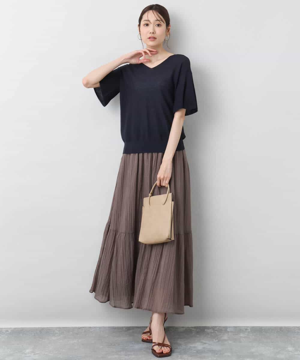 FKFGA43120 MK MICHEL KLEIN(MK ミッシェルクラン) フレアースリーブVネックニット/UVカット/洗える ベージュ