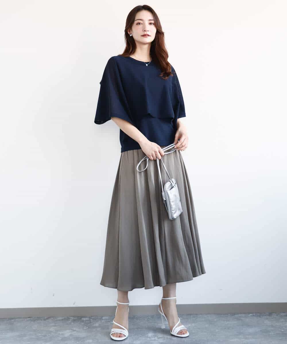 FKFGA44170 MK MICHEL KLEIN(MK ミッシェルクラン) ケープ×ノースリーブニット ツインセット/接触冷感/洗える ネイビー