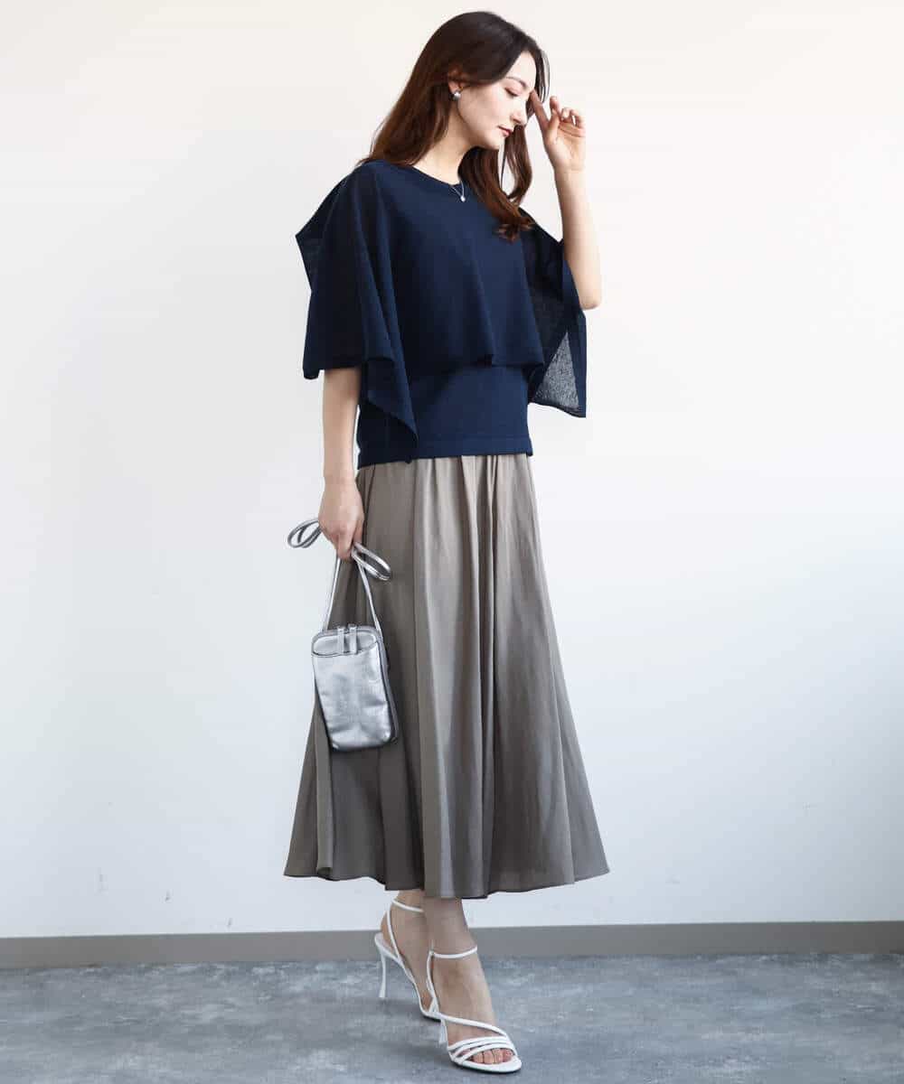 FKFGA44170 MK MICHEL KLEIN(MK ミッシェルクラン) ケープ×ノースリーブニット ツインセット/接触冷感/洗える ネイビー