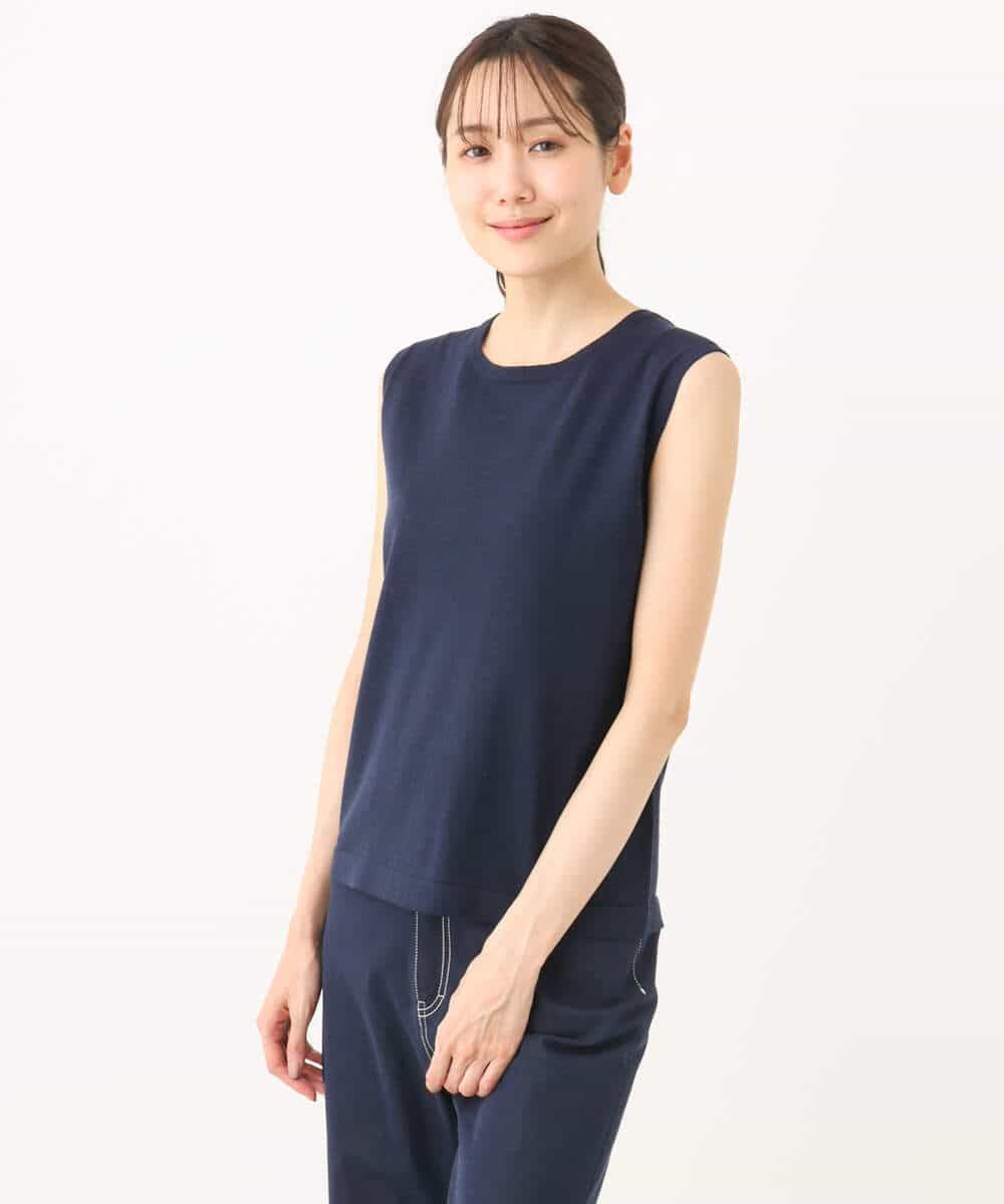 FKFGA44170 MK MICHEL KLEIN(MK ミッシェルクラン) ケープ×ノースリーブニット ツインセット/接触冷感/洗える ネイビー
