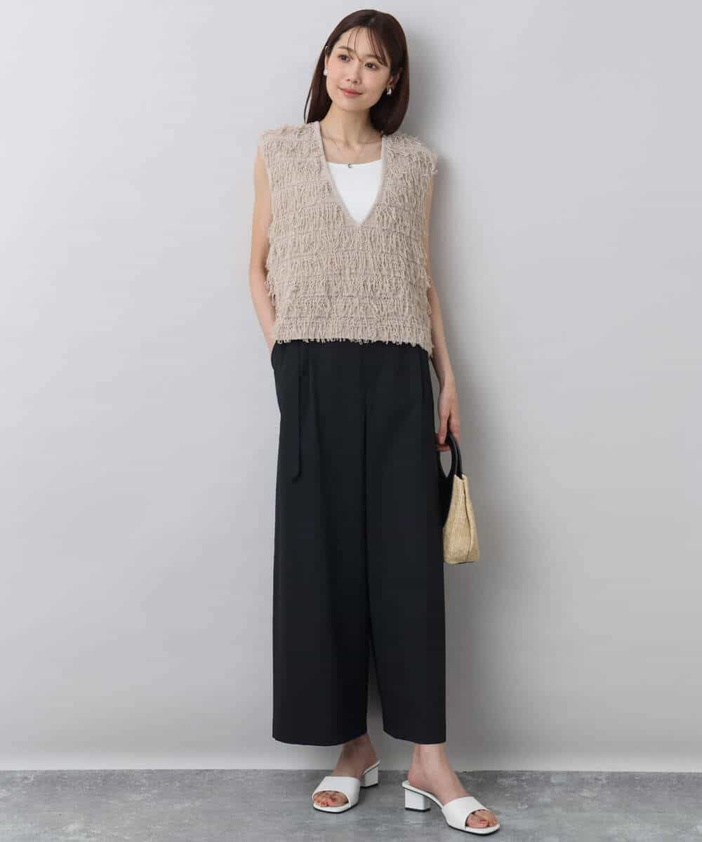 FKFGA45120 MK MICHEL KLEIN(MK ミッシェルクラン) ループフリンジニットベスト/洗える ベージュ