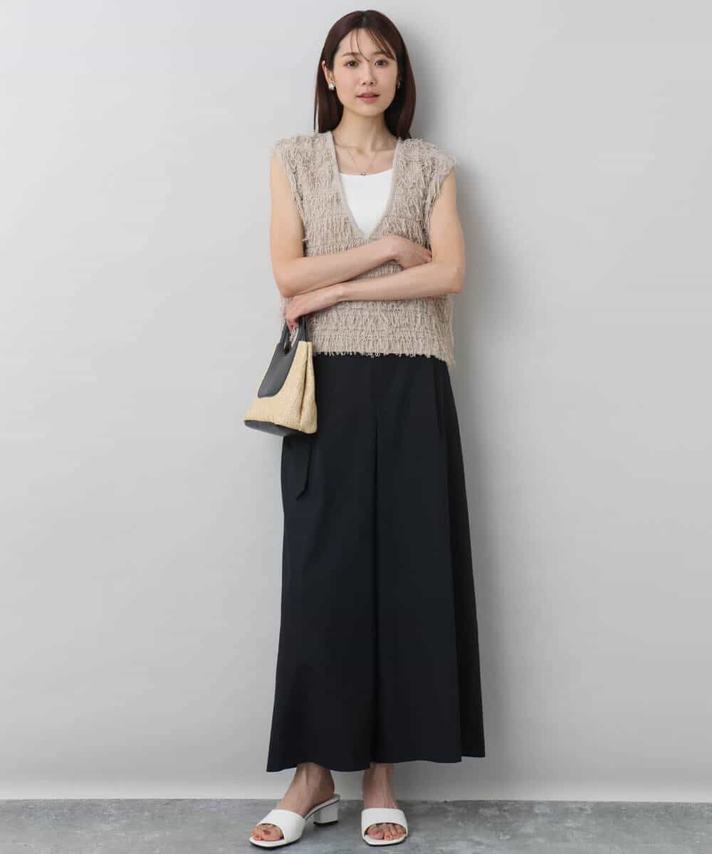 FKFGA45120 MK MICHEL KLEIN(MK ミッシェルクラン) ループフリンジニットベスト/洗える ベージュ