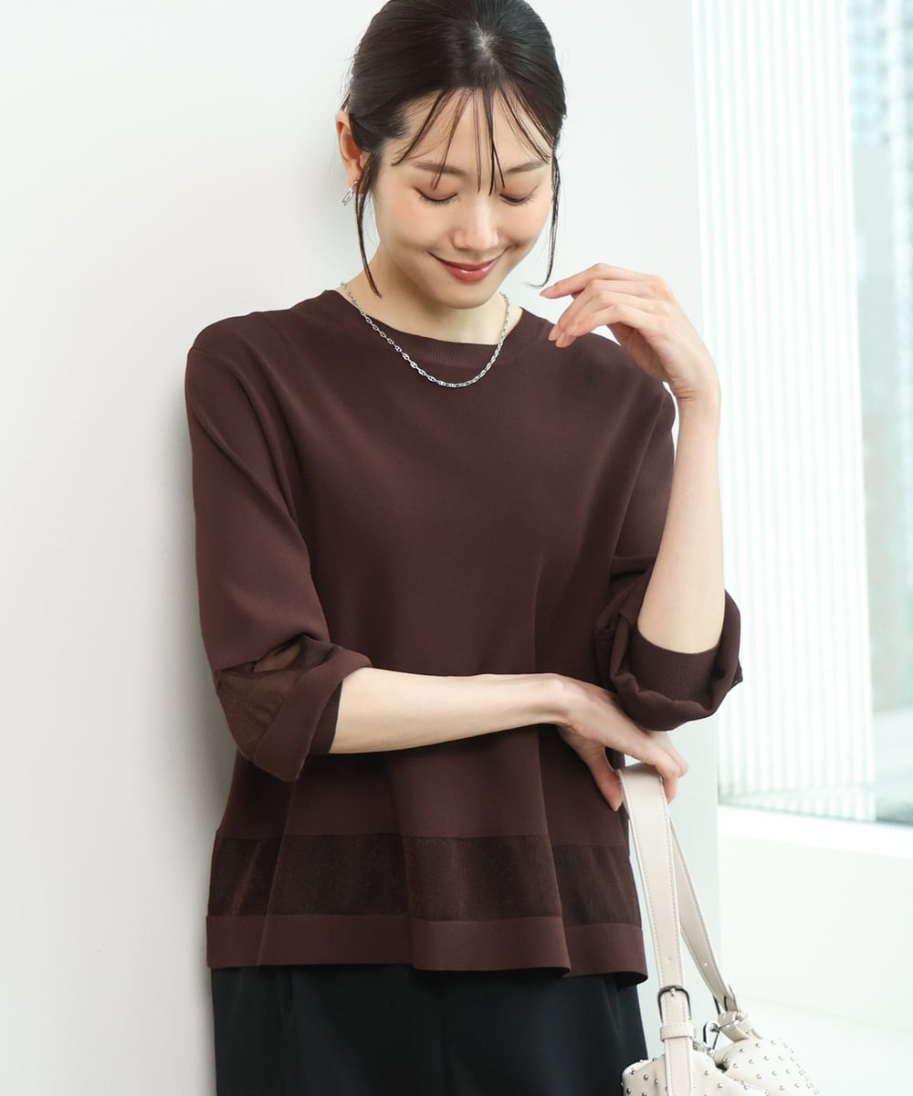 FKFGD30140 MK MICHEL KLEIN(MK ミッシェルクラン) [洗える]シアー切替えニット サーモンオレンジ