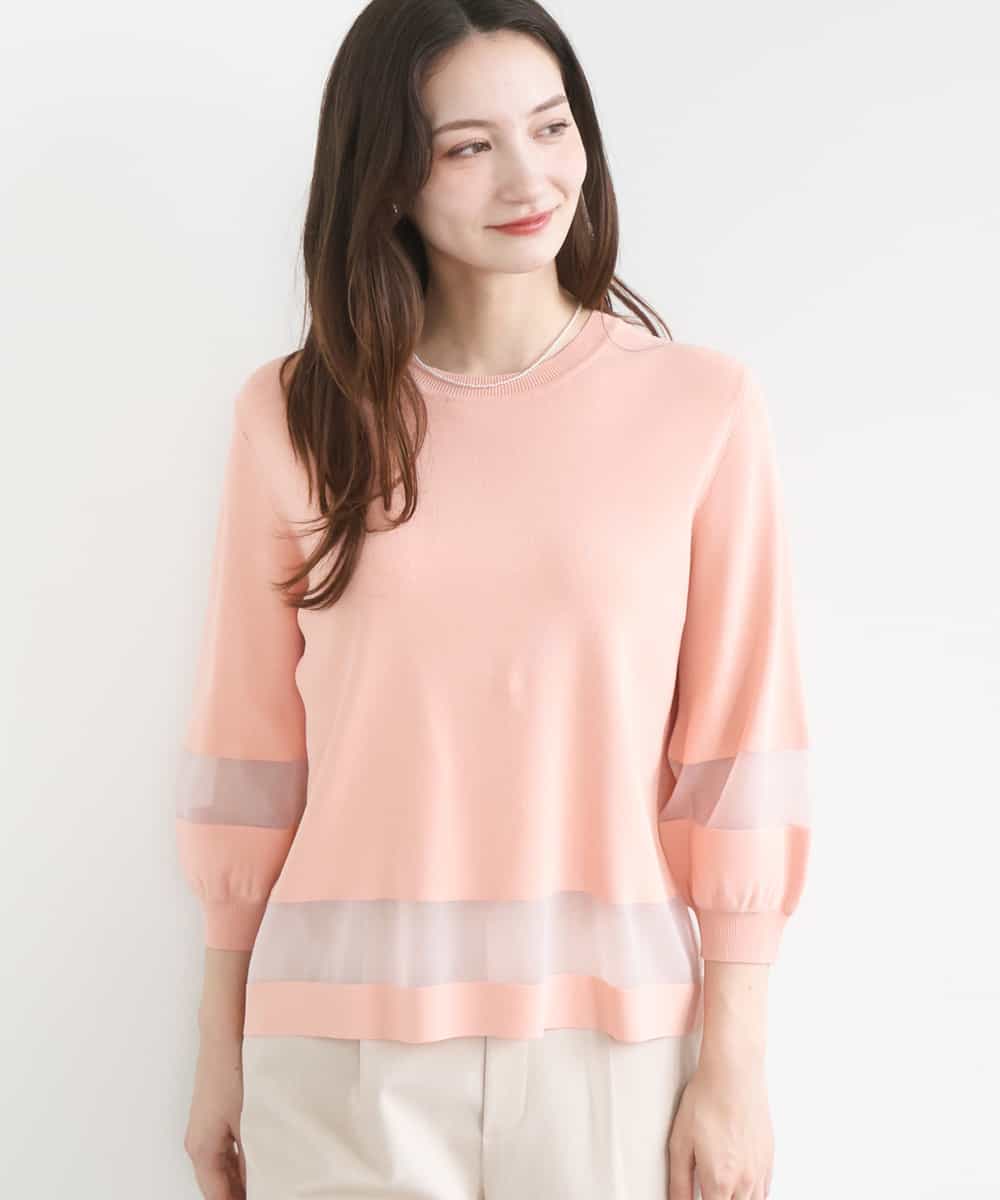 FKFGD30140 MK MICHEL KLEIN(MK ミッシェルクラン) シアー切替えニット/洗える サーモンオレンジ