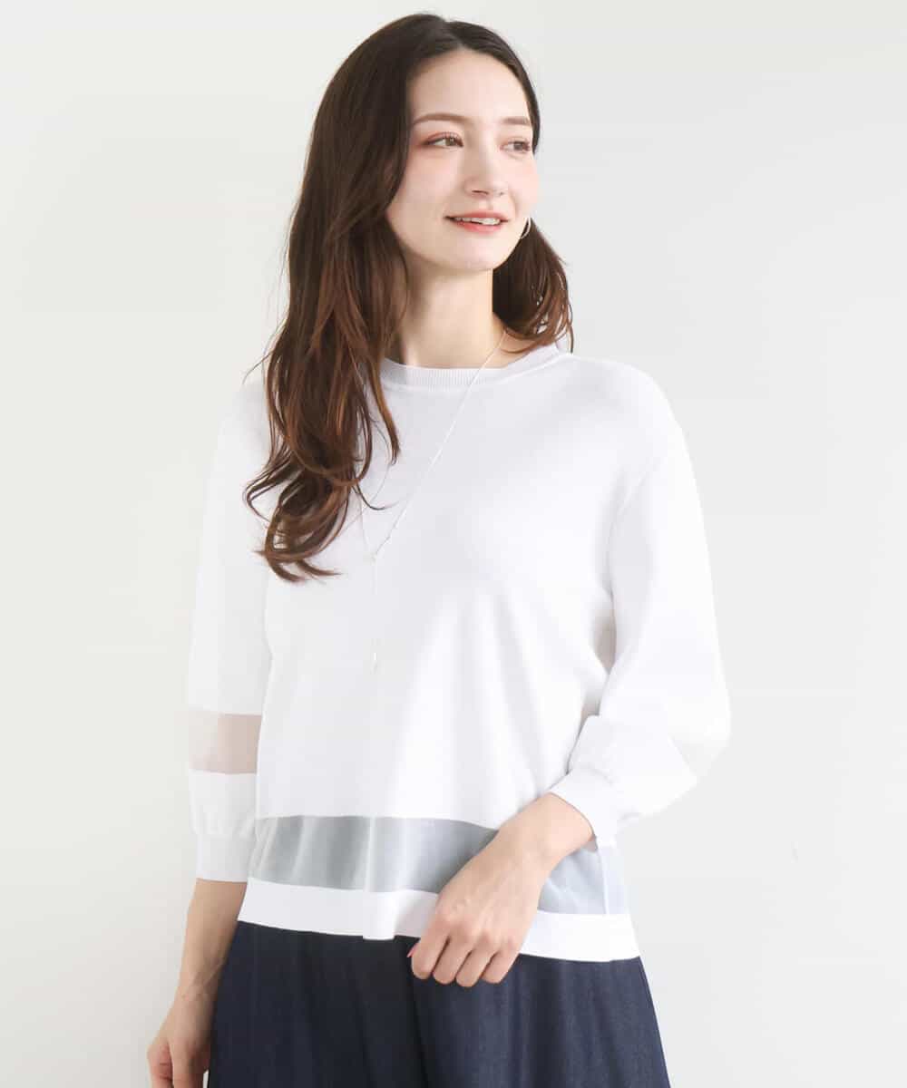 FKFGD30140 MK MICHEL KLEIN(MK ミッシェルクラン) シアー切替えニット/洗える サーモンオレンジ