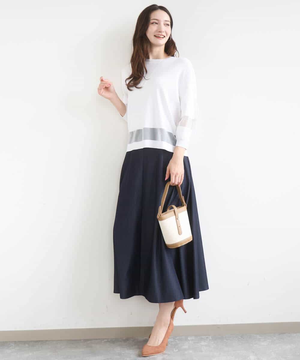 FKFGD30140 MK MICHEL KLEIN(MK ミッシェルクラン) シアー切替えニット/洗える サーモンオレンジ