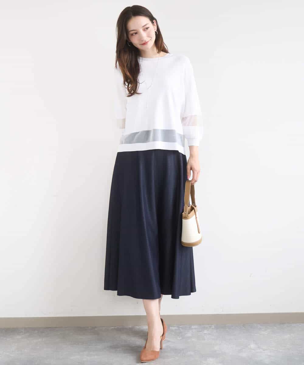 FKFGD30140 MK MICHEL KLEIN(MK ミッシェルクラン) シアー切替えニット/洗える サーモンオレンジ