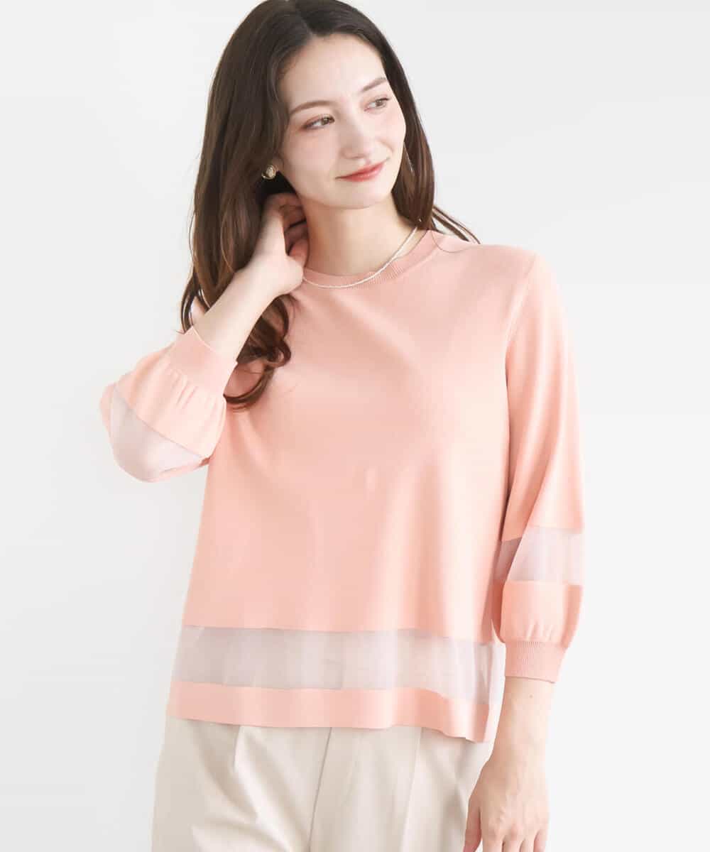 FKFGD30140 MK MICHEL KLEIN(MK ミッシェルクラン) シアー切替えニット/洗える サーモンオレンジ