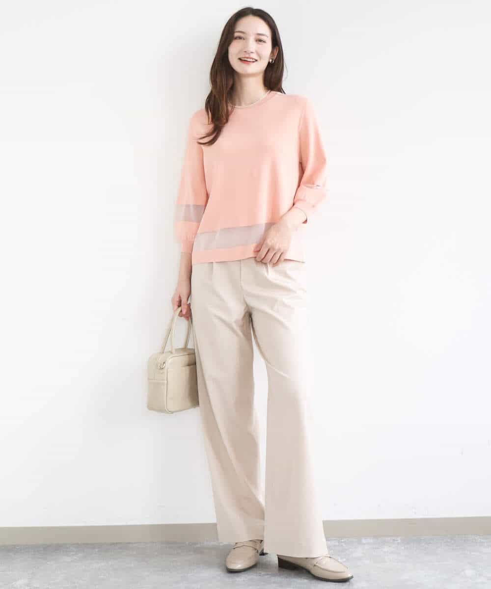 FKFGD30140 MK MICHEL KLEIN(MK ミッシェルクラン) シアー切替えニット/洗える サーモンオレンジ