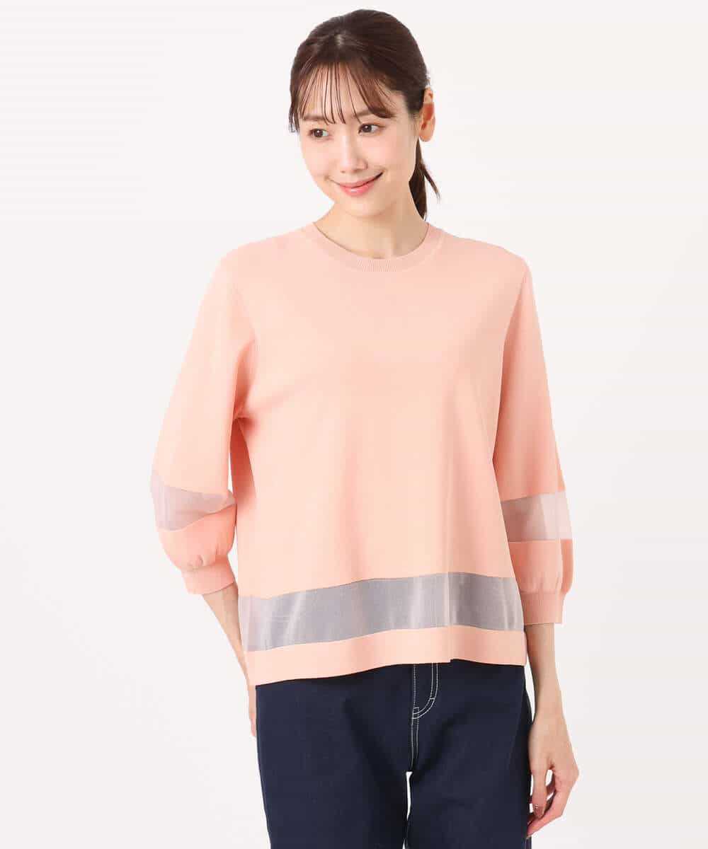 FKFGD30140 MK MICHEL KLEIN(MK ミッシェルクラン) シアー切替えニット/洗える サーモンオレンジ